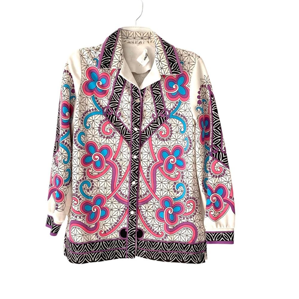 Hamilton 8 Dallas Vintage Pucci Look Print Mod Polyester Button Down Shirt L